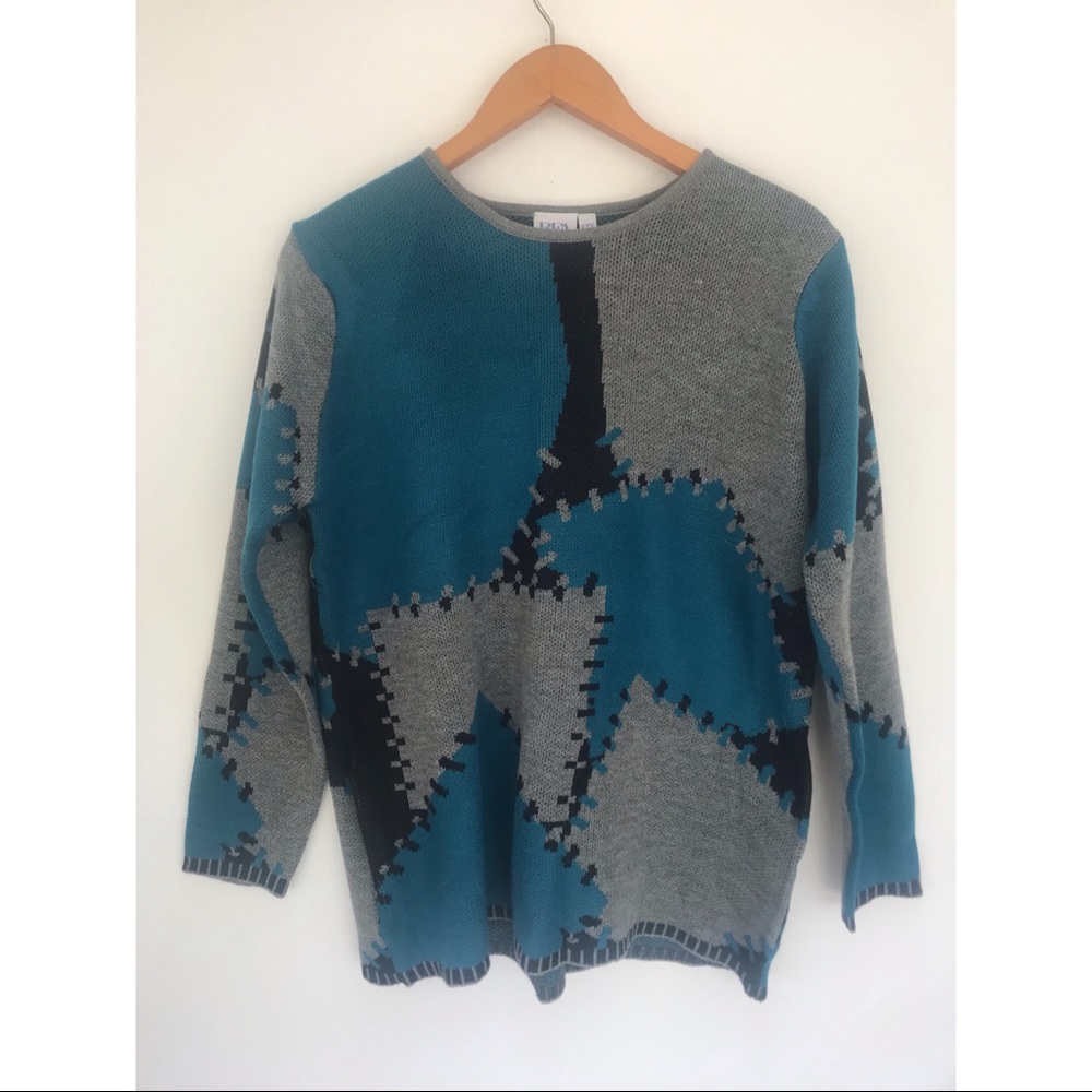 Vintage geometric patchwork 90s tunic sweater